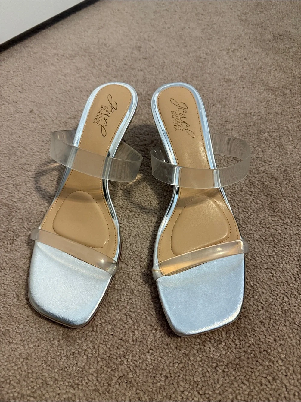 Jewel Badgley Mischka Silver Sandals with Clear Straps